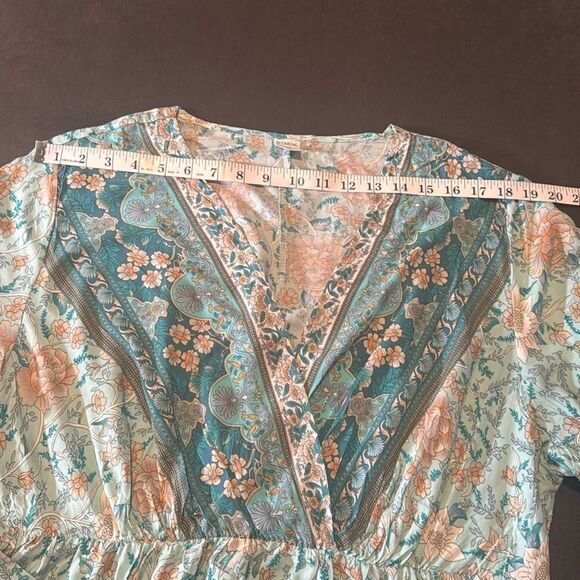 Women V-Neck Bohemian Blue Floral Print Short Summer Dress Cover Up Size 3XL NEW - Picture 9 of 14